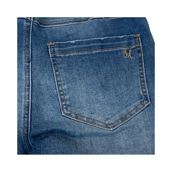 Grace & Lace Distressed Super Stretch Zip Up Midi Shorts Size XS Medium Wash - Picture 4 of 6